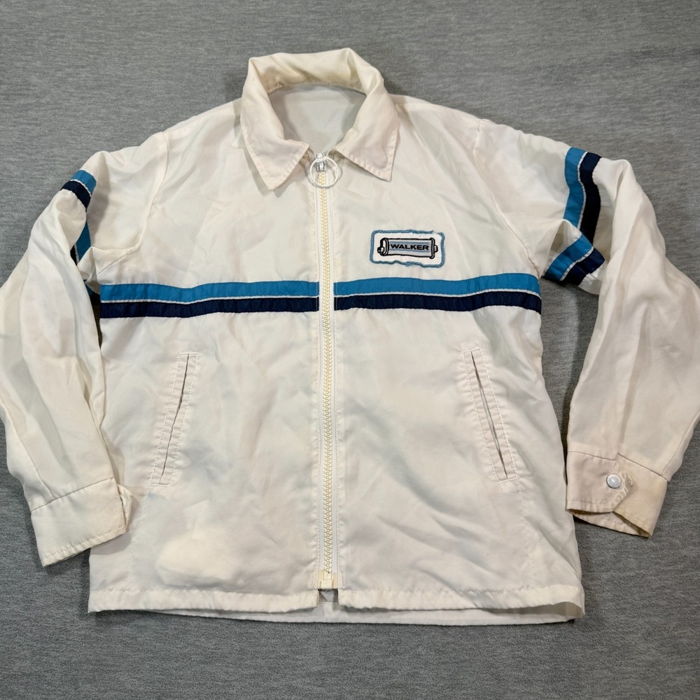 Walker Jacket Men Small White Blue Striped Racing Windbreaker‎ 80s Retro